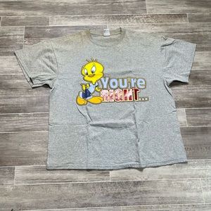 Vintage Tweety & Sylvester I Do Bad Things T Shirt Warner Bros Grey